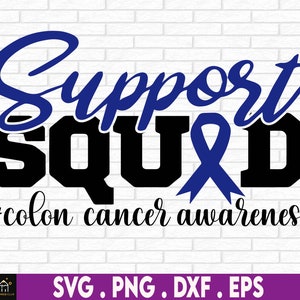 Support Squad SVG, darmkanker bewustzijn SVG, donkerblauw lint SVG, darmkanker rectale kanker Svg, gesneden bestand voor Cricut silhouet