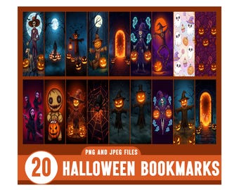 Halloween Bookmark  Png Bundle, Cute Halloween Printable Bookmarks, Ghost Bookmark, Groovy Ghost Bookmarks, Witches Bookmark, book lover set