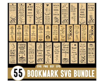 55 Bookmark Bundle Svg, Teacher Gift Glowforge File, Digital File, Book lover Svg, Wooden Template Engraved Laser Cut Files, Book Lover Gift