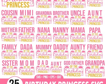 Birthday Princess svg Bundle, Birthday, Birthday Girl Bundle Svg, Birthday Princess Svg, Birthday Party Shirts, family Birthday Shirts