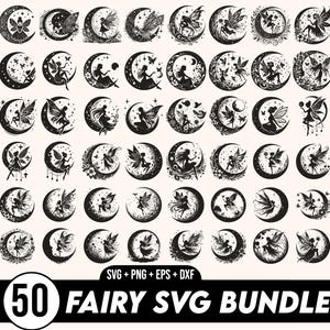Pacchetto svg fata, svg celeste, svg mistico, pacchetto PNG fata, clipart fata, SVG fata, silhouette fata, svg fata dei denti, luna fata SVG