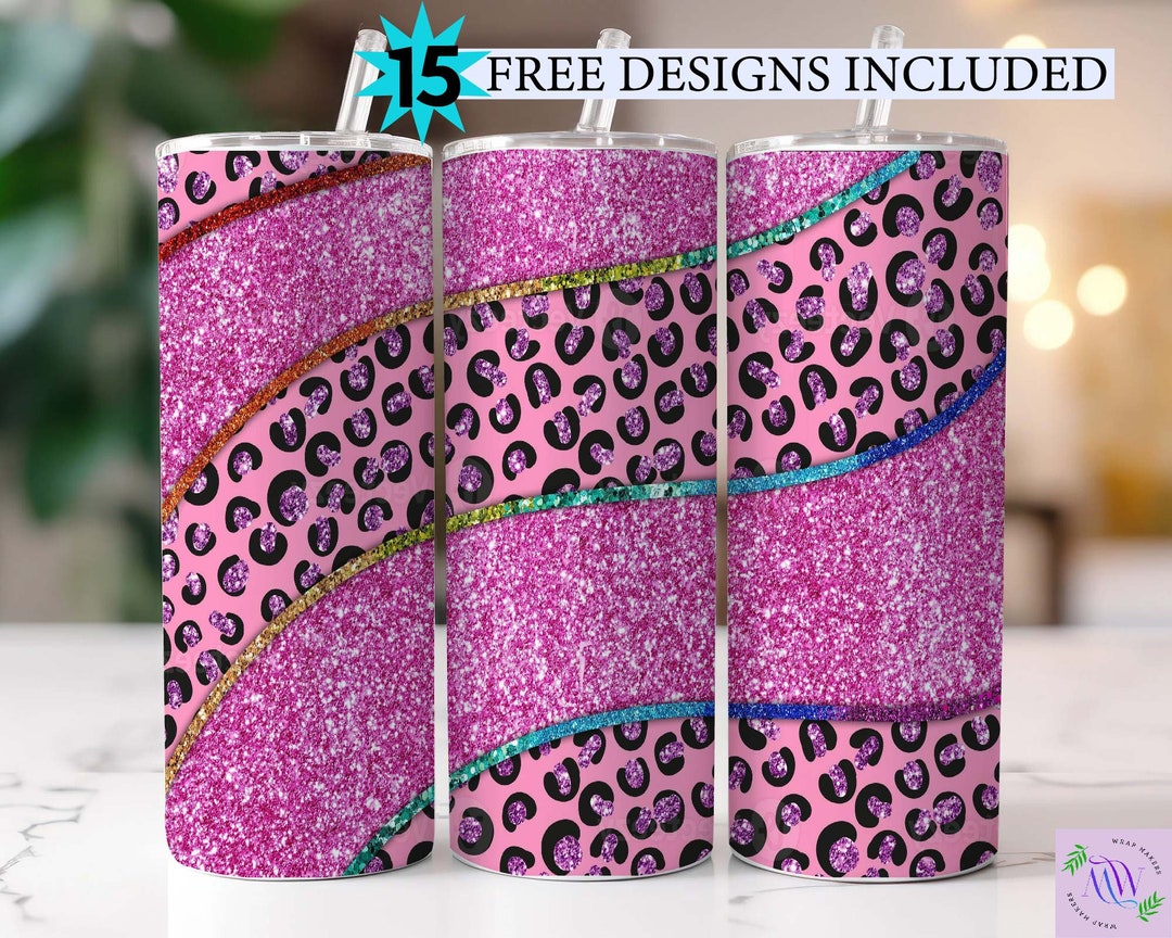 20 Oz Pink Glitter Leopard Tumbler Wrap, Seamless Tumbler Template PNG ...