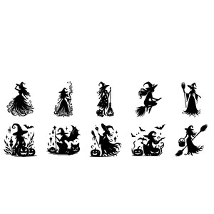 Pakiet czarownic Svg, Halloween Svg, Halloween Witch Svg, Clipart czarownicy, Pliki do cięcia czarownic dla Cricut, Sylwetka czarownicy, WITCH SVG zdjęcie 3