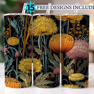 Färgat glas maskrosblommor 20 oz smal tumbler sublimeringsdesign, rak och avsmalnande tumbleromslag, omedelbar digital nedladdning PNG