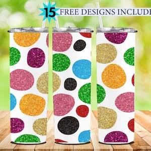Dot Glitter 20oz Tumbler Sublimation Wrap, Glitters Pattern, Straight, Tapered, Glitter Designs PNG, Gold Dot Glitter Tumbler