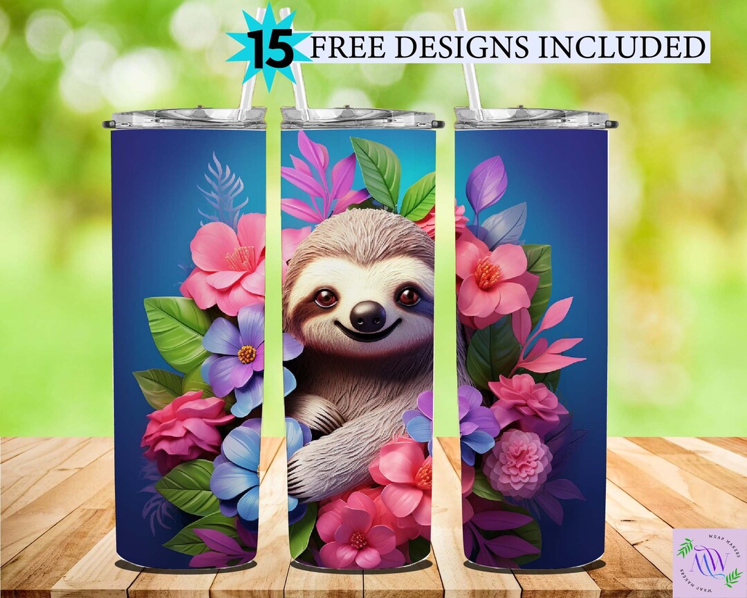 3D Sloth Tumbler Wrap Design 20 Oz Skinny Sublimation Tumbler Png 3D ...