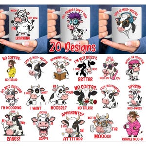 Lustige Kuhsublimationsbecher-Designs, sarkastisches Tier-Shirt-Sublimationspaket, lustige Bauernhofzitate, sarkastische Kaffeetasse, lustige Kuhbecherdruck