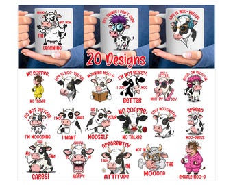 Funny Cow sublimation Mug designs, Sarcastic Animal Shirt Sublimation Bundle, Funny Farm Quotes, Sarcastic Coffee Mug, Funny Cow Mug Print