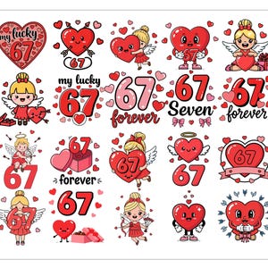 Six Seven 6 7 Alla hjärtans dag png-paket, Six Seven 6 7 Alla hjärtans dag png-paket, 67 Alla hjärtans dag-kort för barn, Six Seven hjärtan
