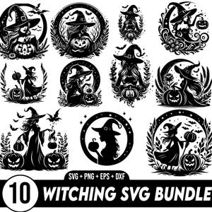 Pacchetto Strega Svg, Halloween Svg, Strega di Halloween Svg, Clipart Strega, File di taglio Strega per Cricut, Silhouette Strega, SVG STREGA