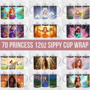 Princess Sippy cup png, 12oz Sippy Cup Sublimation, Cartoon Sippy Cup Png, Cartoon Characters Sippy Cup Wrap, Movies Characters