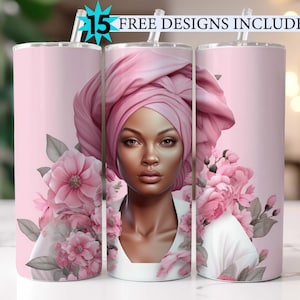3d Black Nurse Pink Flowers 20oz Tumbler Wrap, Afro Woman Tumbler Wrap, Black Woman Tumbler, Afro Girl, Black Girl Afro queen Sublimation