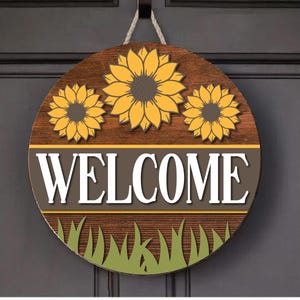 Sunflower Fall Welcome Sign SVG, Sunflower Door Hanger Svg, Sunflower Svg, Wall Hanger Lasercut, Pumkins Svg, Glowforge laser