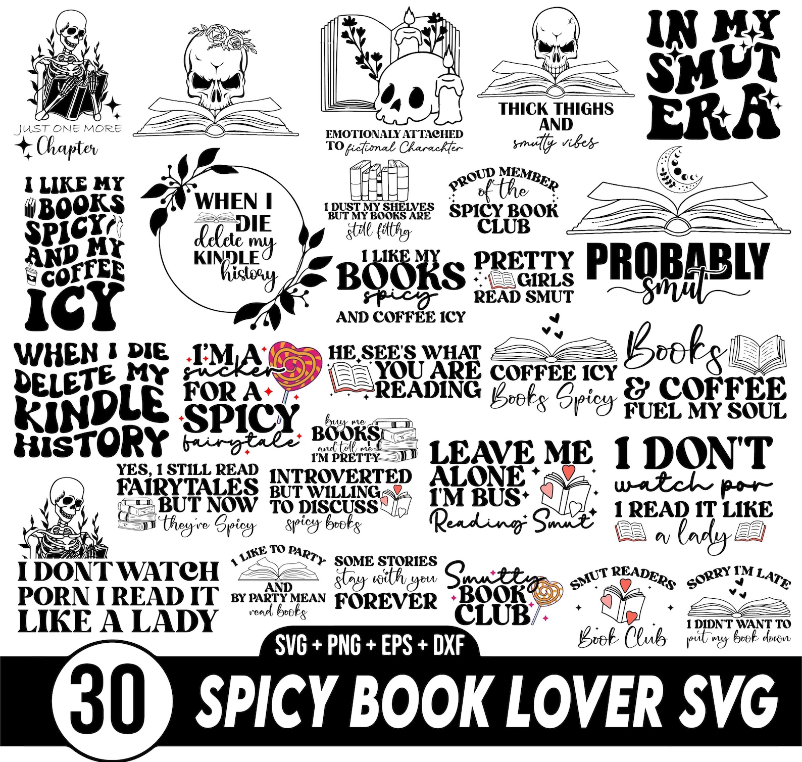 Spicy Book Lover SVG Bundle, Books Svg, Books Png, Reading Svg, Reading ...