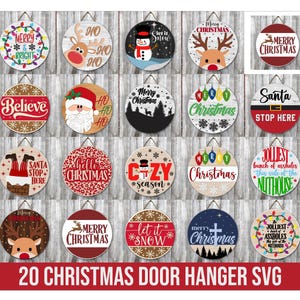 20 Christmas Door Hanger SVG Bundle, Glowforge Laser Cut Files, Farmhouse Holiday Signs, Festive Door Hanger, Winter Door Hanger Sign Svg