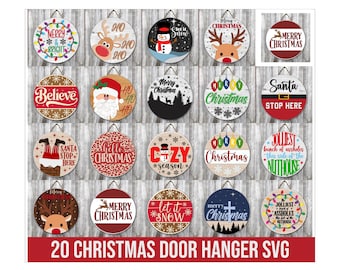 20 Christmas Door Hanger SVG Bundle, Glowforge Laser Cut Files, Farmhouse Holiday Signs, Festive Door Hanger, Winter Door Hanger Sign Svg