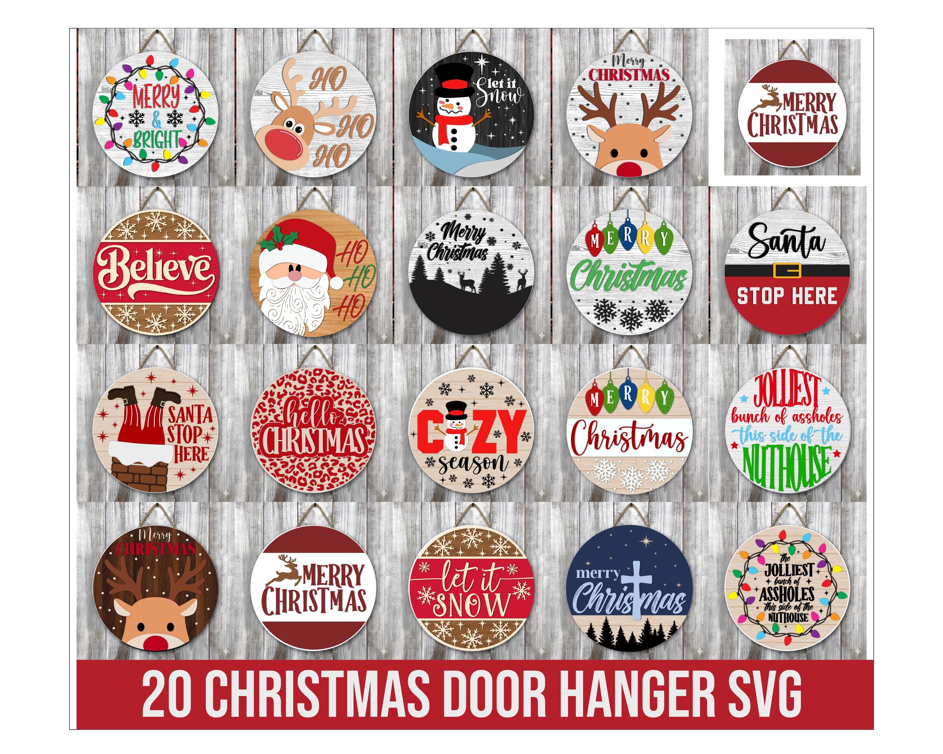 20 Christmas Door Hanger SVG Bundle, Glowforge Laser Cut Files ...