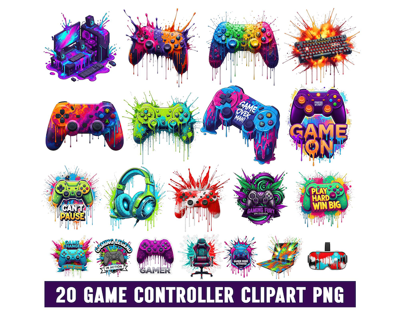 Game Controller Clipart PNG, Gaming Clipart PNG Bundle, Gamer PNG, Game ...