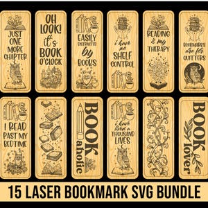 Bookmark Bundle Svg, Wooden Template Engraved Laser Cut Files, Book Lover Gift, Teacher Gift Glowforge File, Digital File