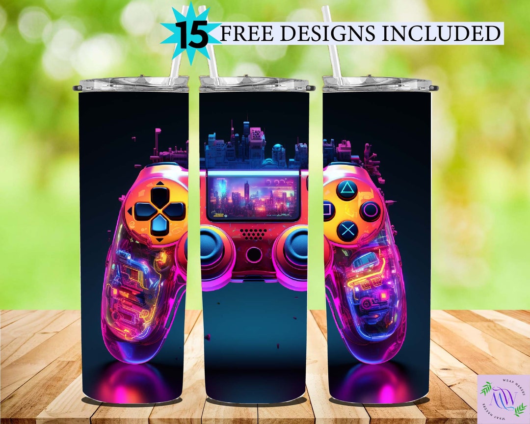 Neon Gamer Tumbler Sublimation Designs Download PNG, Game Tumbler Wrap ...