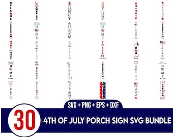 4th of July Porch Sign SVG Bundle, America Welcome Sign SVG, Vertical Sign Svg, Porch Sign SVG Bundle, 4th of July Porch Sign Svg