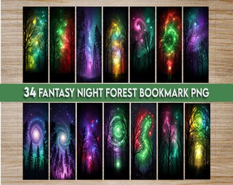 Fantasy Starry Night Forest bookmark png bundle, Fantasy Night Forest Bookmark Bundle, Starry Night Forest Bookmark, Bookmark Sublimation