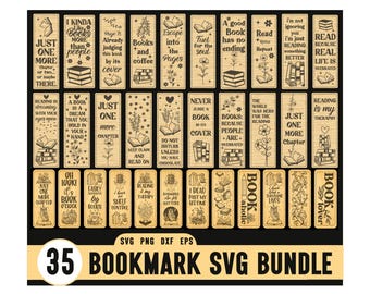 35 Bookmark Bundle Svg, Wooden Template Engraved Laser Cut Files, Book Lover Gift, Teacher Gift Glowforge File, Digital File, Book lover Svg