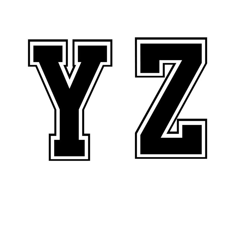 May include: Black and white varsity style letters Y and Z. The letters are outlined in white and have a thick black fill.