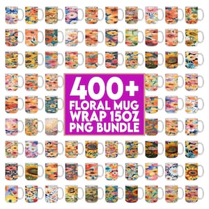 3D Blumenbecher Wrap Bundle, Blumen Becher Wrap, 15 Unzen Blumen Becher PNG, niedliche Katzenbecher Wrap, 3D Blumen Becher Sublimation