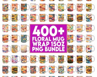 3D Floral Mug Wrap Bundle, Flowers Mug Wrap, 15oz Flowers Mug PNG, Cute Cat Mug Wrap, 3D Flowers Mug Sublimation