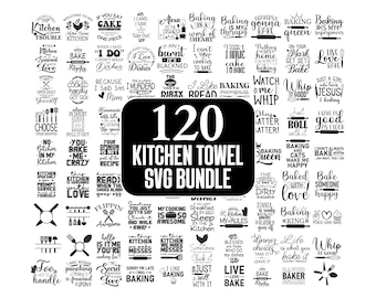 Paquete de 120 paños de cocina, frases sobre paños de cocina, agarraderas SVG, cocina divertida, corte para Cricut, silueta, SVG divertido de cocina, frases sobre toallas SVG
