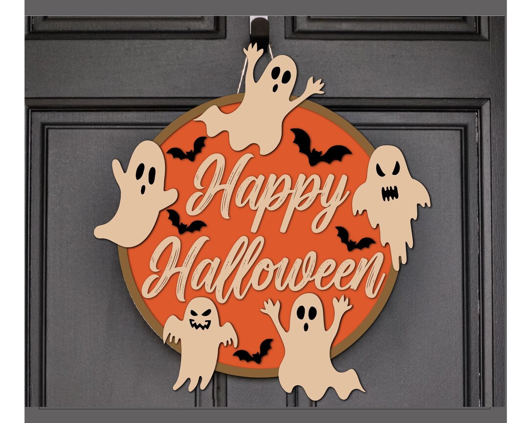 Happy Halloween Door Hanger Svg Laser Cut, Boo Ghost Door Hanger Svg ...