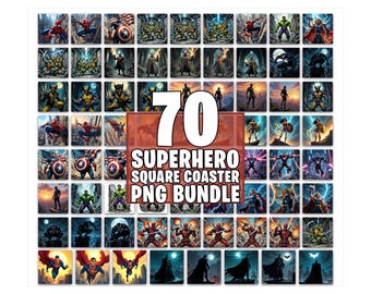 70 Superhero Square Coaster Bundle, Characters Coaster, Car Coasters Sublimation, Movie Characters Tumbler, Comic Superhero png