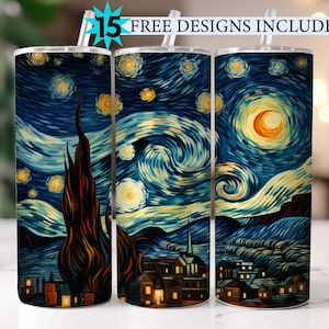 Copo Van Gogh The Starry Night de 20 onças, The Starry Night Tumbler Wrap, Art Tumbler Wrap, Van Gogh Sublimation, pintura a óleo Tumbler