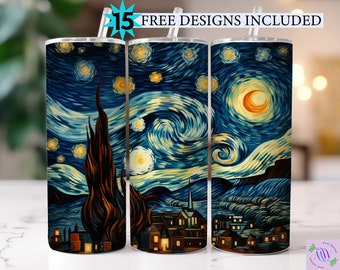 Van Gogh The Starry Night 20oz tumbler, The Starry Night Tumbler Wrap, Art Tumbler Wrap, Van Gogh Sublimation, pittura a olio Tumbler