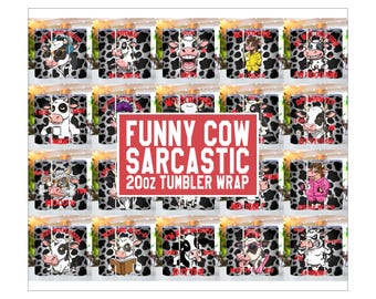 Funny Cow Bundle Tumbler Wrap 20 oz Skinny Sublimation Bundle Tumbler Png Funny Cow Tumbler Bundle, Sarcastic Cow Tumbler Png Wrap