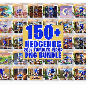 Mais de 150 envoltórios para copos de personagens de jogos, pacote de envoltórios para copos The Hedgehog, envoltório fino para copos de 20 oz, design de sublimação PNG para copos de 20 oz