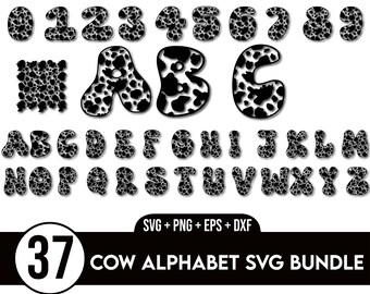 Cow Alphabet SVG bundle, Cow Numbers svg, Cow Letters svg, Birthday svg, Cow Print Svg, Font Animal, Varsity Font Block, Cricut Silhouette