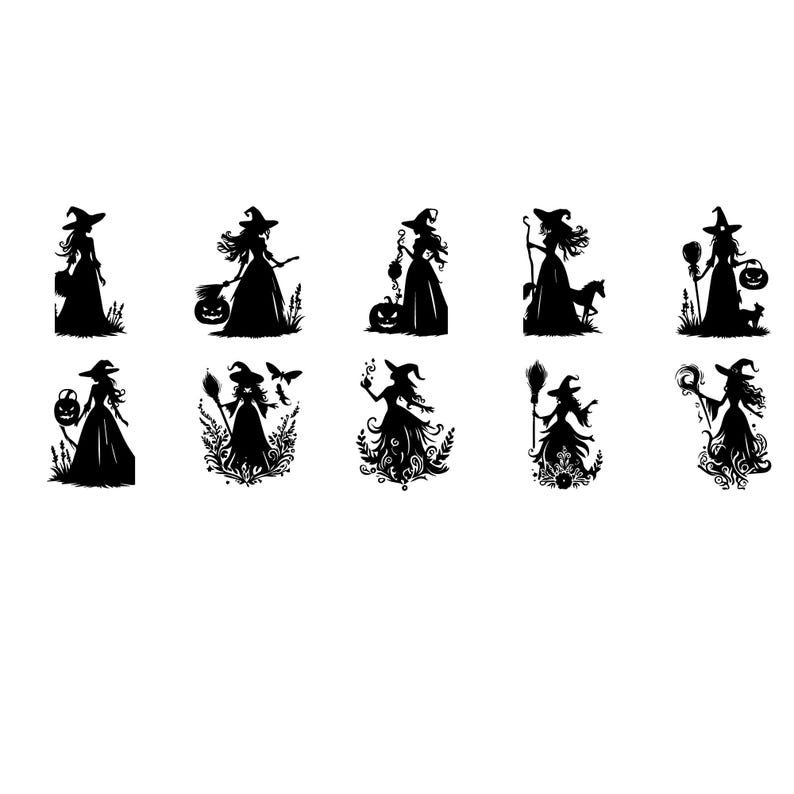 Pakiet czarownic Svg, Halloween Svg, Halloween Witch Svg, Clipart czarownicy, Pliki do cięcia czarownic dla Cricut, Sylwetka czarownicy, WITCH SVG zdjęcie 2