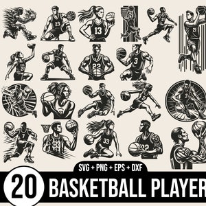 Pacote SVG de jogador de basquete, silhueta de jogador de basquete, SVG de dia de jogo, SVG de jogador de basquete, arquivo de corte SVG