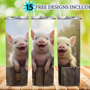 Three Baby Pigs 20 oz Kids Tumbler Diseño de sublimación 3D, Envoltura de vaso recto y cónico, Happy Pigs Tumbler, Descarga digital instantánea