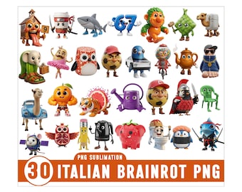 Pacchetto PNG di Italian Brainrot, personaggi meme Chibi 3D png, meme Italian Brainrot Birthday Png, meme italiano divertente per bambini, download digitale