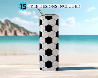Fotbollsglitter sömlös 20oz smal tumbler sublimeringsdesign, sömlös fotbollstryck sublimeringstumblerdesign, fotbollar