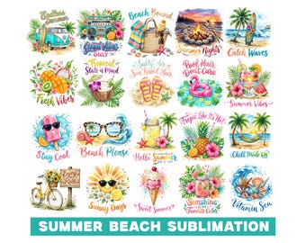 Summer Beach Sublimation PNG, Hello Summer Png, Beach and Sunset Shirt Png, Watercolor Tropical Clipart, Vacation Shirt, Summer Vibes PNG