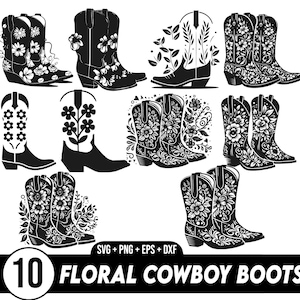 Cowboy-Stiefel mit Blumen SVG Digitalschnitt, Floral Cowboy-Stiefel svg, Vektorbild, Cowboy-Stiefel svg, Cowgirl-Stiefel svg png, Western SVG