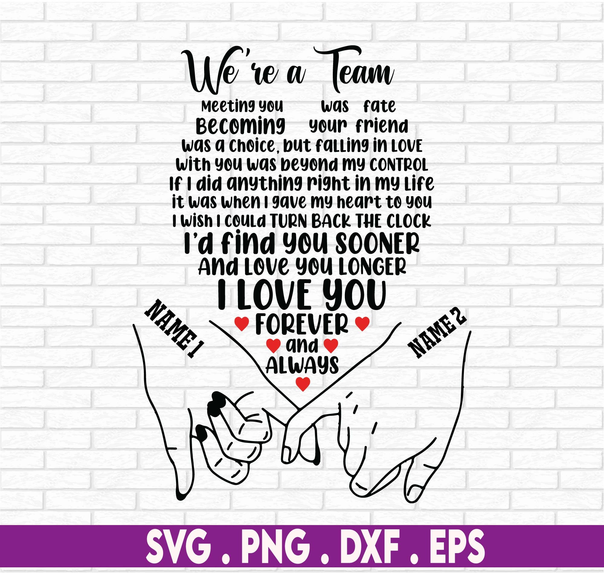 Custom Name We Are A Team Promise Hand In Hand Svg, Anniversary Gift Husband And Wife, Anniversary, Husband and Wife Svg, Valentine's Couple