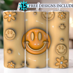 Bulles 3D gonflé Smiley Face Puff Puffy Png Tumbler Wrap Design Télécharger Sublimation Gonfler Esthétique 20oz skinny Tumbler