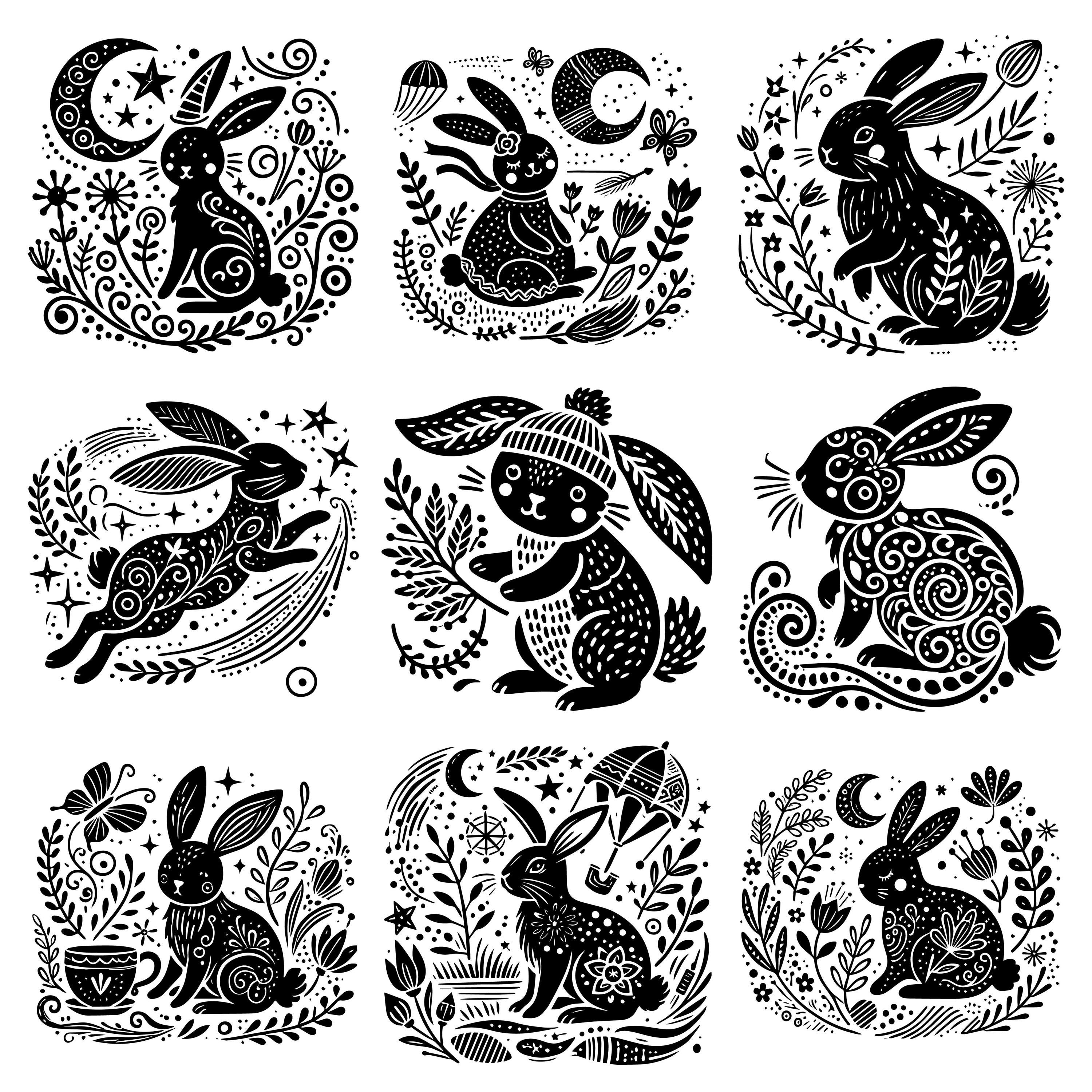 Whimsical Rabbit Svg Bundle, Rabbit SVG Bundle, Bunny Svg, Rabbit Dxf ...
