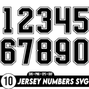 Jersey Numbers Svg-bundel, Sportnummers SVG-bundel, Jersey Number-sjablonen Svg, Varsity Font Svg, Numbers Svg, Numbers Png