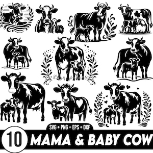 Mama en Baby koe Svg bundel, Mama & Baby koe ontwerp svg png dxf eps pdf | lasergraveren gesneden afdrukbestanden vector
